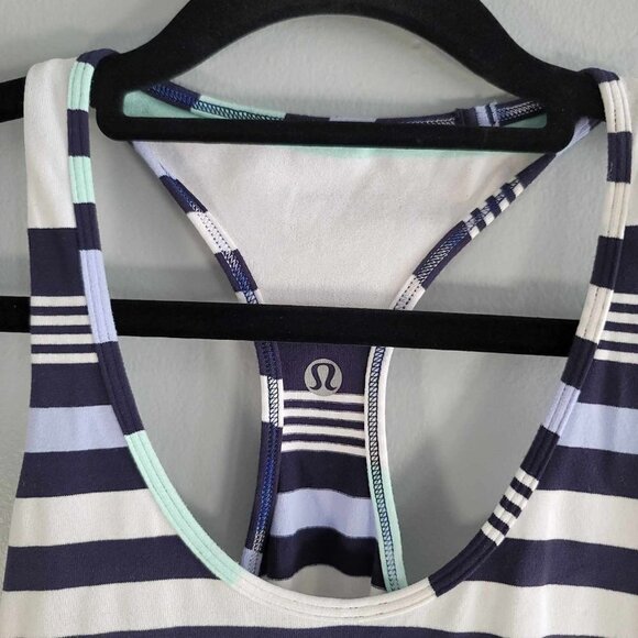 Lululemon cool racerback blue, white and light green striped tank top. EUC - Picture 4 of 6